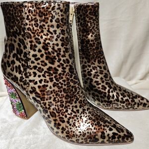 Betsey Johnson Leopard Ankle Boots with Vibrant Heel